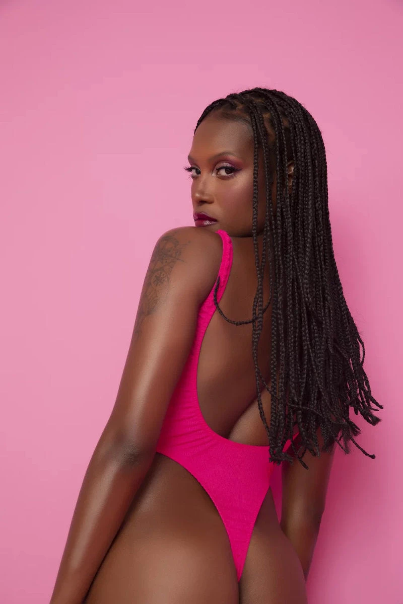 Rolling Barbara Bodysuit - Pink Ribbed 2 Rolling Barbara Bodysuit - Pink Ribbed - Image 2