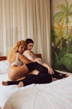 Rolling Cable Knit Thigh High Leg Warmers With Stirrups - Noir -Pole Dance Clothing & Shoes Shop 201007 RollingBrand 9803