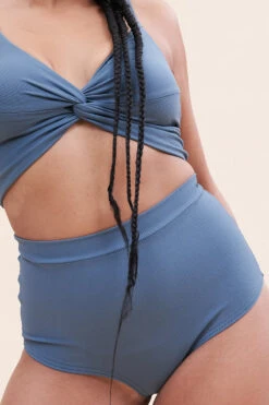 Lunalae High Waist Shorts - Ribbed Steel Blue -Pole Dance Clothing & Shoes Shop 221011 LunaLae 06 0258