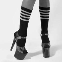 Rolling Calf High Socks - Black And White Striped -Pole Dance Clothing & Shoes Shop 23 a7c53b70 2808 4864 9c32 53972e96e34d