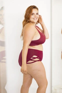 Lunalae High Waist Cross Section Shorts - Wine -Pole Dance Clothing & Shoes Shop 6R7A8603