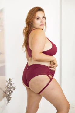 Lunalae Lure You Low-Rise Garter Shorts - Wine -Pole Dance Clothing & Shoes Shop 6R7A8619