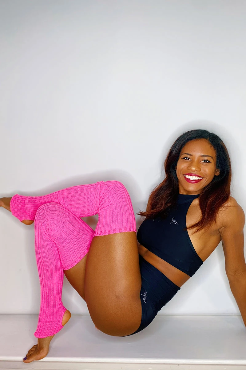 Thigh High Legwarmers - Neon Pink 2 Thigh High Legwarmers - Neon Pink - Image 2
