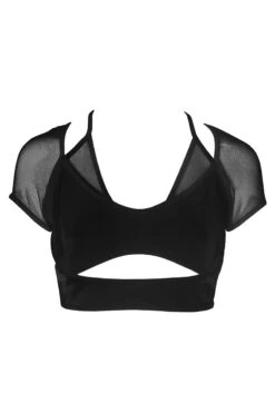 Hamade Activewear Mesh Hollow Front Crop Top - Black -Pole Dance Clothing & Shoes Shop AW04