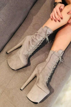 Hella Heels BabyDoll 8inch Boots - Light Grey -Pole Dance Clothing & Shoes Shop BDDarkLightgrey8inch8