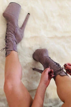 Hella Heels BabyDoll 8inch Boots - Lilac Mink 12 Hella Heels BabyDoll 8inch Boots - Lilac Mink -Pole Dance Clothing & Shoes Shop BDDarkMink8inch3copy