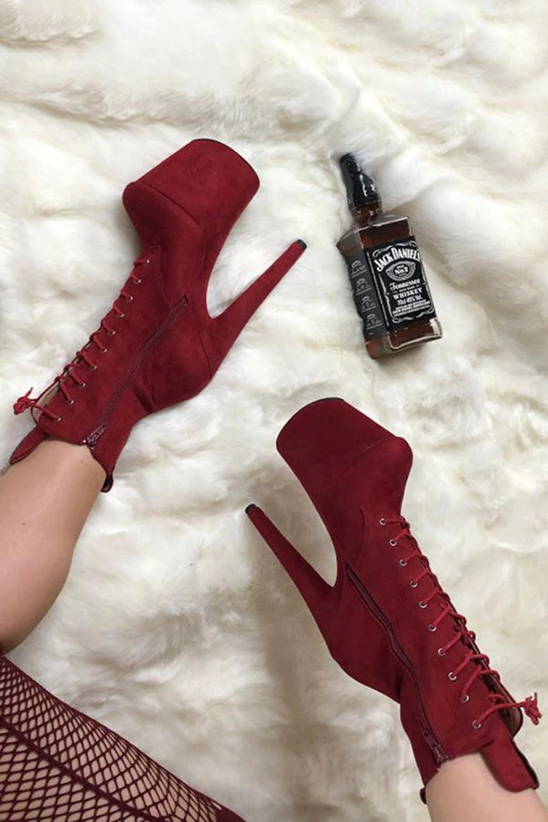 Hella Heels BabyDoll 8inch Boots - Dark Red 5 Hella Heels BabyDoll 8inch Boots - Dark Red - Image 5