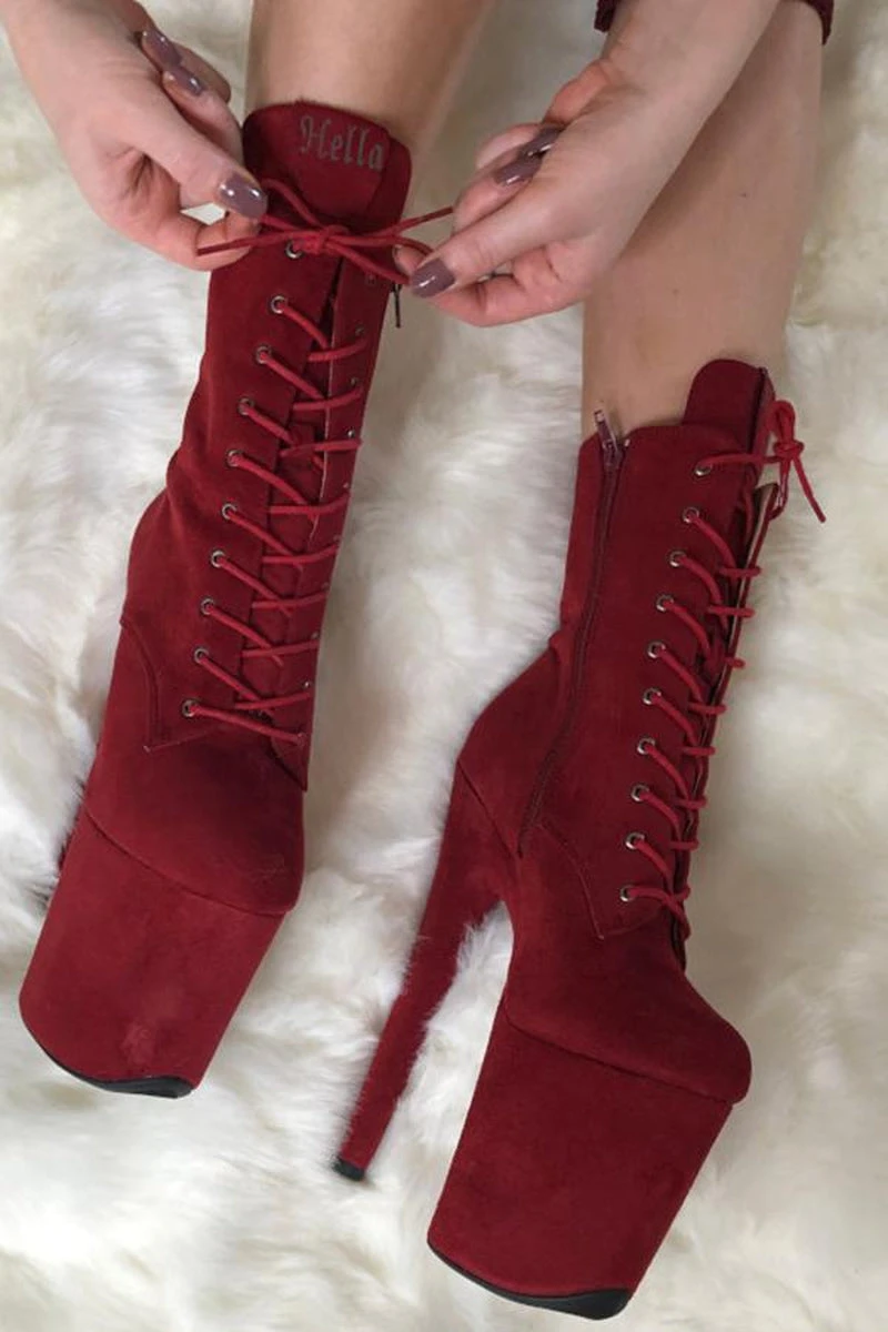Hella Heels BabyDoll 8inch Boots - Dark Red 2 Hella Heels BabyDoll 8inch Boots - Dark Red - Image 2