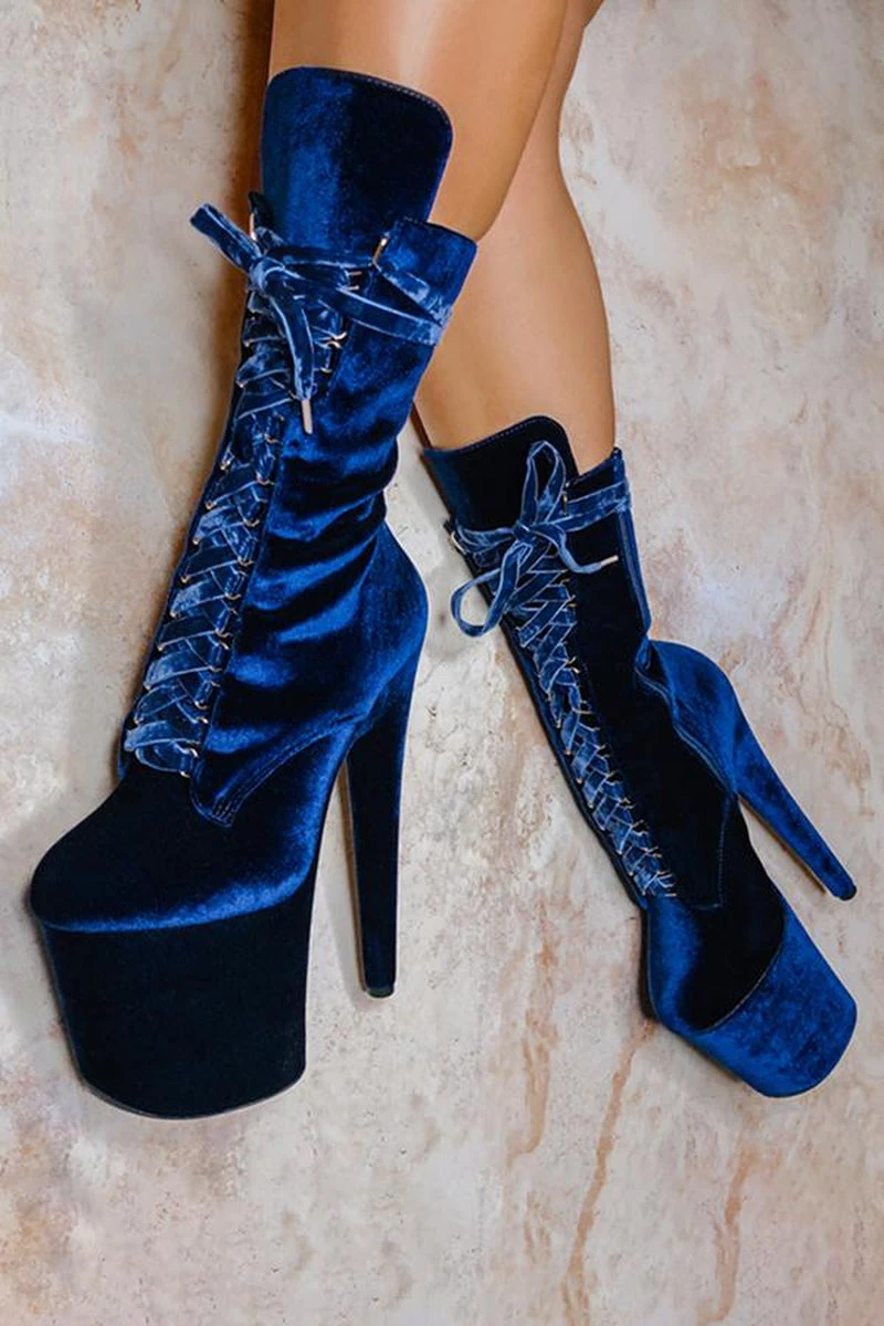 Hella Heels BabyDoll Velvet 8inch Boots - Old Money 1 Hella Heels BabyDoll Velvet 8inch Boots - Old Money