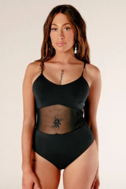 CXIX Baddies Bodysuit - Onyx -Pole Dance Clothing & Shoes Shop BaddiesMeshBodysuitBlackFront