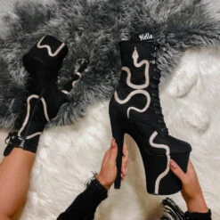 Hella Heels Snake In My Boot 8inch Boots - Black -Pole Dance Clothing & Shoes Shop Black 7