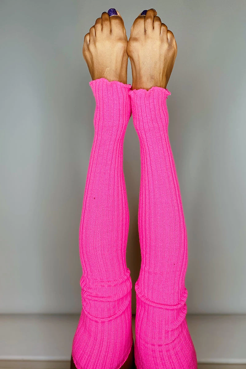 Thigh High Legwarmers - Neon Pink 3 Thigh High Legwarmers - Neon Pink - Image 3