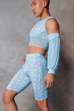 CXIX 119 Biker Shorts - Blue Print -Pole Dance Clothing & Shoes Shop Corset top blue dancewear monogram fashion ac1de313 a82f 465b b087 f51fec6631c7