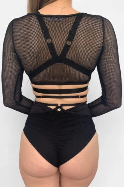 Lunalae Claire Cut Out High Waisted Bottoms - Recycled Black Mesh -Pole Dance Clothing & Shoes Shop Drop4Wholesale MeshRelease FullBack