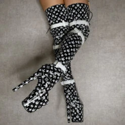 Hella Heels Branded Thigh High 8inch Boots - Black -Pole Dance Clothing & Shoes Shop EmpireKicksBrandedblack8inchpoledancethighhighboot 4