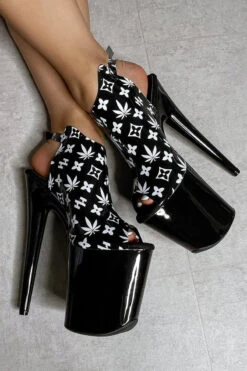 Hella Heels Branded Shield 8inch Stilettos - Black/Black