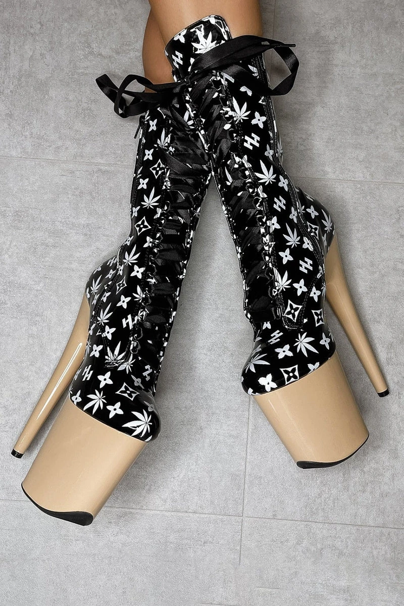 Hella Heels Branded 8inch Boots - Black/Sand 8 Hella Heels Branded 8inch Boots - Black/Sand - Image 8