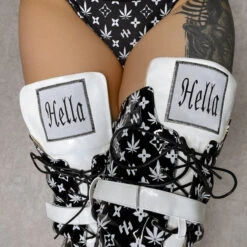 Hella Heels Branded Thigh High 8inch Boots - Black -Pole Dance Clothing & Shoes Shop EmpireKicksBrandedblackpoledancethighhighboot 3