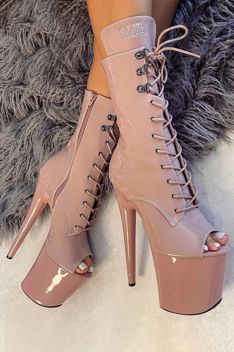 Hella Heels LipKit Open Toe 8inch Boots - Boujee 1 Hella Heels LipKit Open Toe 8inch Boots - Boujee
