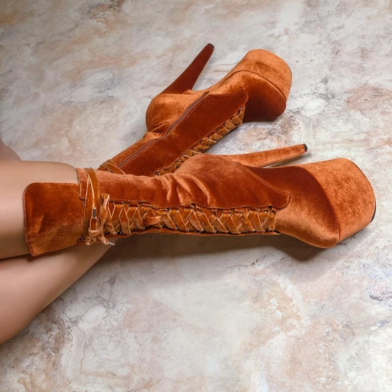 Hella Heels BabyDoll Velvet 7inch Boots - Brandy 3 Hella Heels BabyDoll Velvet 7inch Boots - Brandy - Image 3