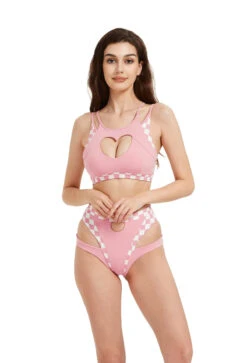 Hamade Activewear Heart Cut Out Top - Checkered Light Pink -Pole Dance Clothing & Shoes Shop HM 14