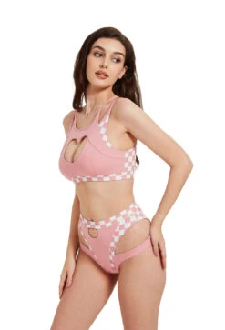 Hamade Activewear Heart Cut Out Top - Checkered Light Pink -Pole Dance Clothing & Shoes Shop HM 23