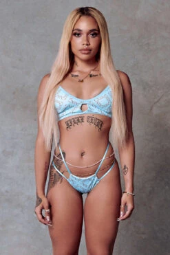 CXIX 119 Bralette - Blue Print -Pole Dance Clothing & Shoes Shop Hi Rise thong bralette blue monogram poledance fashion