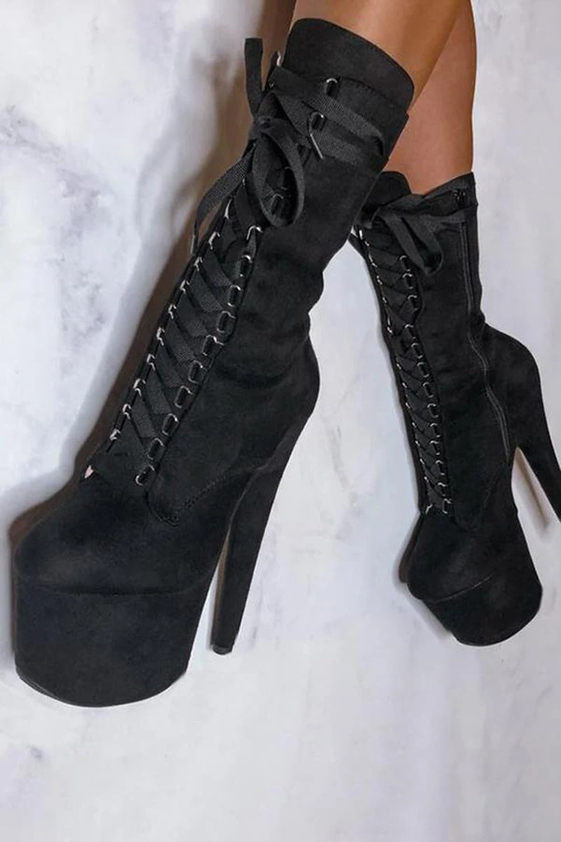 Hella Heels High BabyDoll 7inch Boots - Black 1 Hella Heels High BabyDoll 7inch Boots - Black