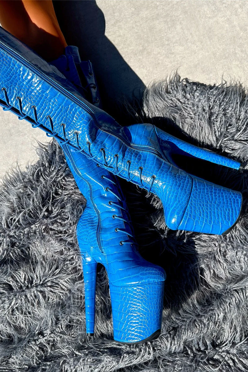 Hella Heels Electric Boa Knee High Boots - 8inch 1 Hella Heels Electric Boa Knee High Boots - 8inch