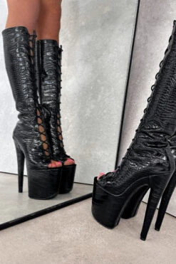 Hella Heels Cold Blooded Black Open Toe Knee High Boots - 8inch 7 Hella Heels Cold Blooded Black Open Toe Knee High Boots - 8inch -Pole Dance Clothing & Shoes Shop IMG 0825