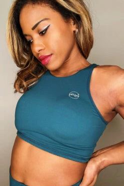 The Enviro Co. High Neck Crop Top - Blue Teal 8 The Enviro Co. High Neck Crop Top - Blue Teal -Pole Dance Clothing & Shoes Shop IMG 6679 50c55d0e 86fe 4027 8ea4 947a71fd35ab