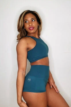 The Enviro Co. High Waist Shorts - Blue Teal -Pole Dance Clothing & Shoes Shop IMG 6682