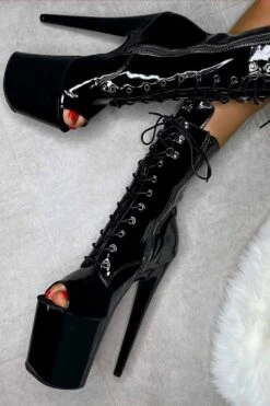 Hella Heels LipKit Open Toe 8inch Boots - Black Beatles -Pole Dance Clothing & Shoes Shop IMG 7793 2