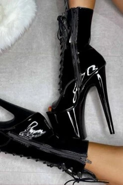 Hella Heels LipKit Open Toe 8inch Boots - Black Beatles -Pole Dance Clothing & Shoes Shop IMG 77962 2