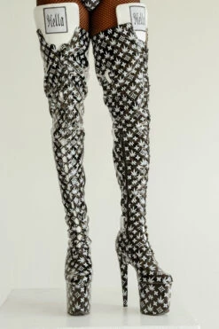 Hella Heels Branded Thigh High 8inch Boots - Black -Pole Dance Clothing & Shoes Shop IMG 7802 Edit