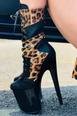 Hella Heels EmpireKicks 8inch Boots - Black -Pole Dance Clothing & Shoes Shop KicksBlackLeopard5