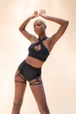 Lunalae Olivia High Waisted Garter Shorts - Recycled Black -Pole Dance Clothing & Shoes Shop LunaLae 22 1175