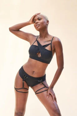 Lunalae Olivia Low Waist Garter Shorts - Recycled Black -Pole Dance Clothing & Shoes Shop LunaLae 23 1224 1