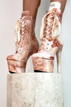 Hella Heels Renaissance 7inch Boots - Mercy -Pole Dance Clothing & Shoes Shop Mercy boot 7 inch Pink Marble pole dance shoes 6