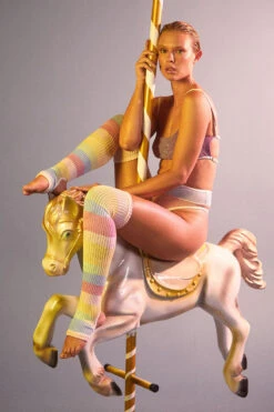 Rolling Thigh High Leg Warmers With Stirrups - Pony Striped (2 Sizes) -Pole Dance Clothing & Shoes Shop Ponei30