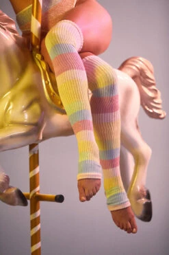 Rolling Thigh High Leg Warmers With Stirrups - Pony Striped (2 Sizes) -Pole Dance Clothing & Shoes Shop Ponei37