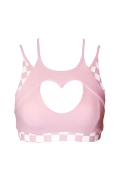 Hamade Activewear Heart Cut Out Top - Checkered Light Pink -Pole Dance Clothing & Shoes Shop SS23 05