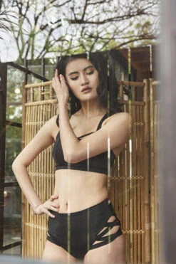 Lunalae High Waist Cross Section Shorts - Black -Pole Dance Clothing & Shoes Shop Shot 22 037