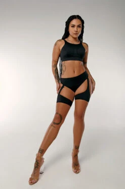 CXIX Dopamine High Suspender Bottoms - Black -Pole Dance Clothing & Shoes Shop Sports bra Dopamine black high suspenders bottomscxix13