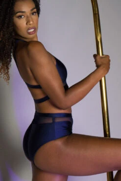 Tatiana Activewear Lucia Shorts - Shiny Navy -Pole Dance Clothing & Shoes Shop TatianaActive LuciaShinyNavyHighWaistedHalterNeckMeshPoleWearSet 4193 7d29b18b 0e8b 41cd ac03 4811b75a872b