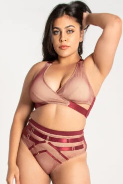 Tatiana Activewear Yuki Shorts - Burgundy Mesh -Pole Dance Clothing & Shoes Shop TatianaActive YukiBurgundyMeshPoleWearSet 0439