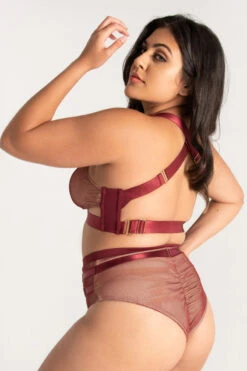 Tatiana Activewear Yuki Shorts - Burgundy Mesh -Pole Dance Clothing & Shoes Shop TatianaActive YukiBurgundyMeshPoleWearSet 0523