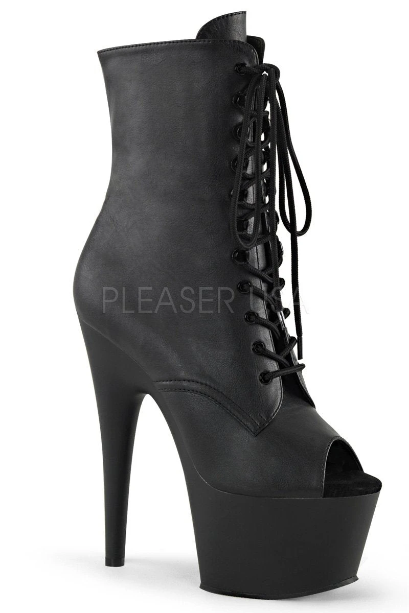 Pleaser USA Adore-1021 7inch Pleaser Peep Toe Boots - Matte Black 1 Pleaser USA Adore-1021 7inch Pleaser Peep Toe Boots - Matte Black