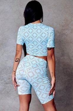 CXIX 119 Biker Shorts - Blue Print -Pole Dance Clothing & Shoes Shop blue poledance fashion monogram CXIX 119 dance streetwear
