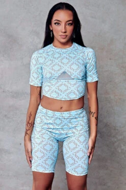 CXIX 119 Biker Shorts - Blue Print -Pole Dance Clothing & Shoes Shop cropped tee blue monogram fashion streetwear poledance CXIX